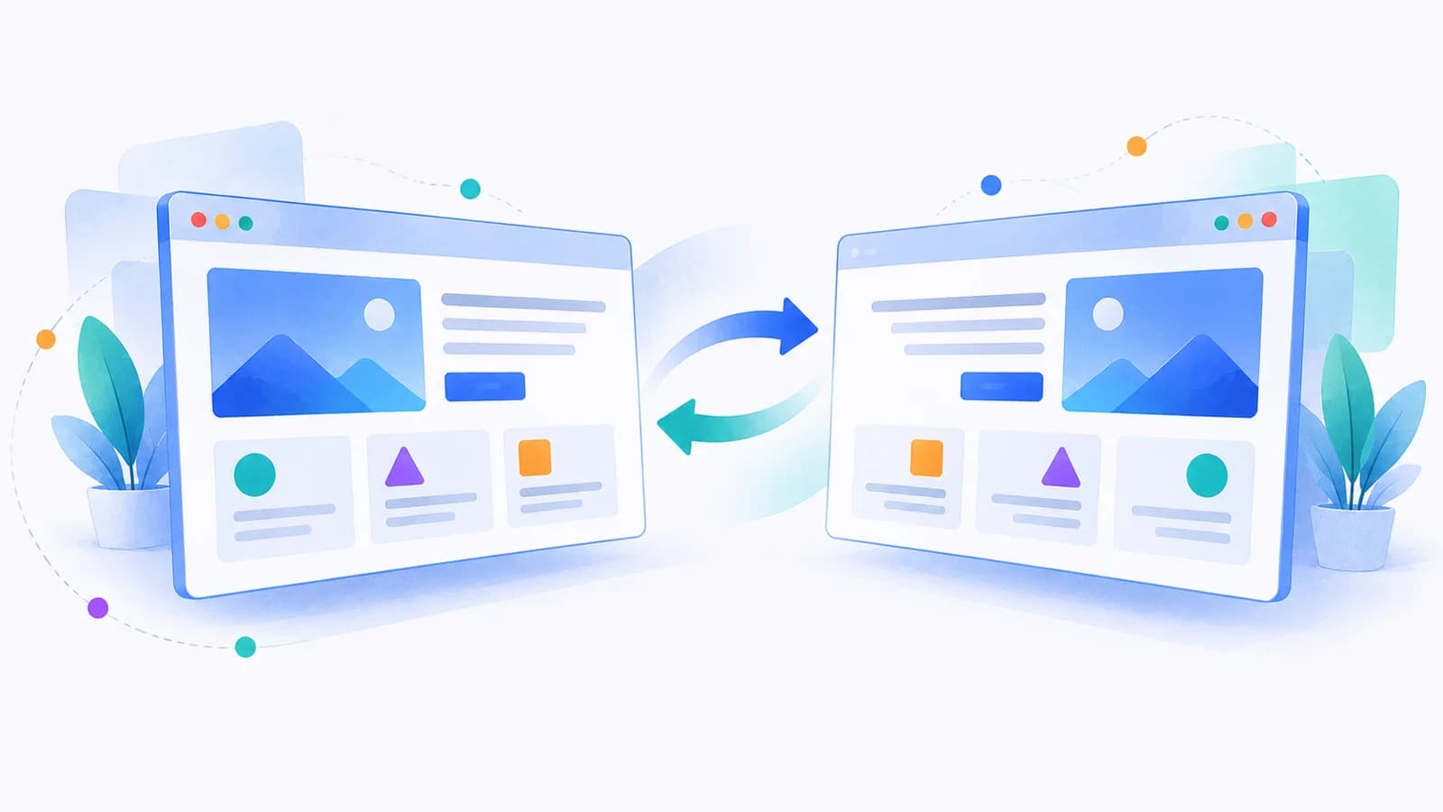 Two browser windows side by side, each the mirrored layout of the other