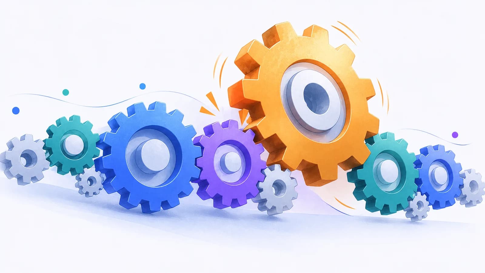 A row of meshing gears with one oversized gear jamming against the rest